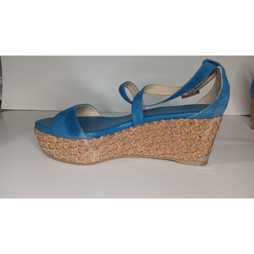 Jimmy Choo Wedge Sandals Blue Suede Cork Espadrilles Made in Spain Size 38 - Picture 6 of 16